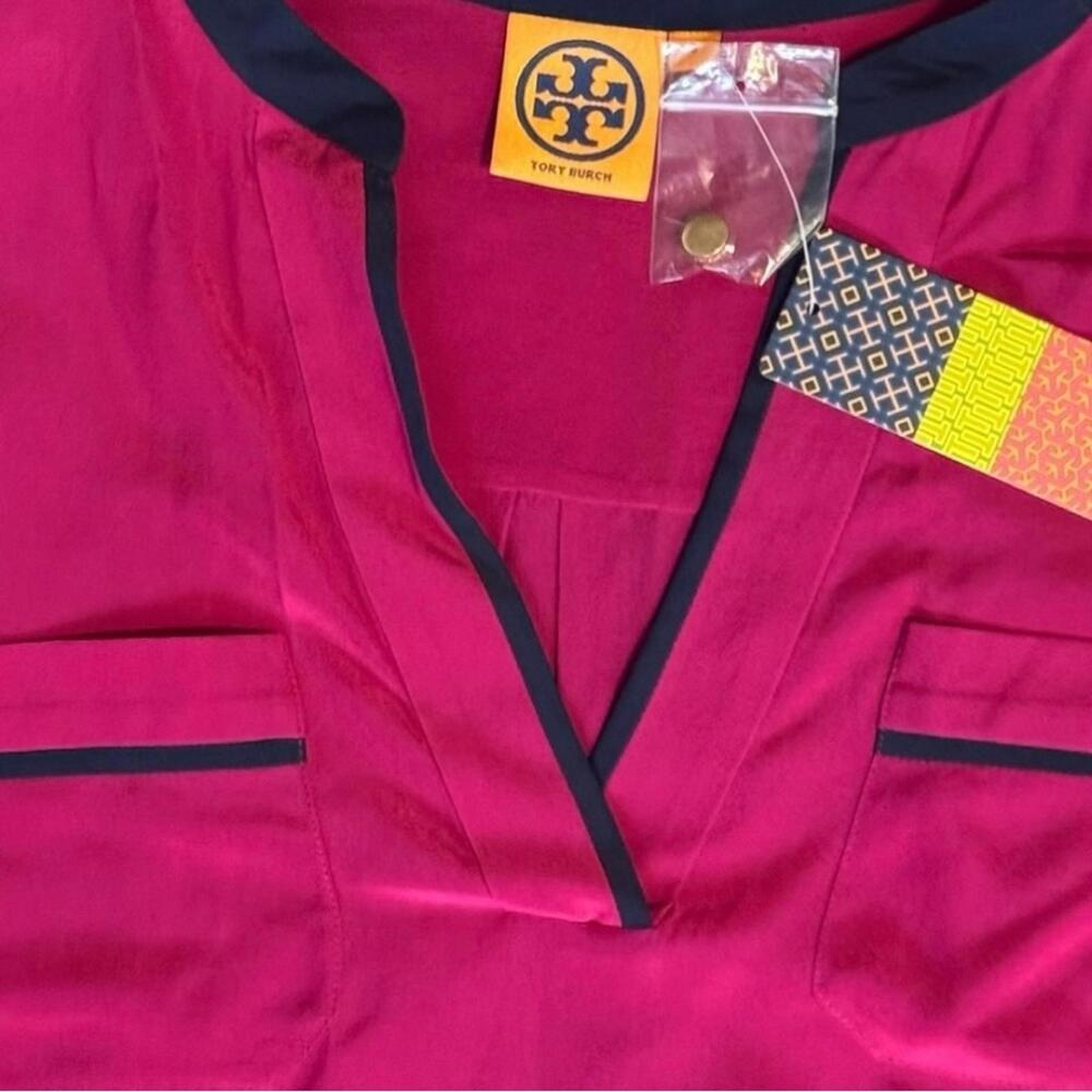 NWT Tory Burch Tamara Tunic Silk Long Sleeve Blouse Top Pink Fuchsia Blue - Picture 5 of 9